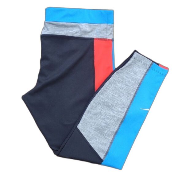 Nike Dri-Fit Color Block Black Red Blue Gray Leggings Size 1X - Picture 1 of 14